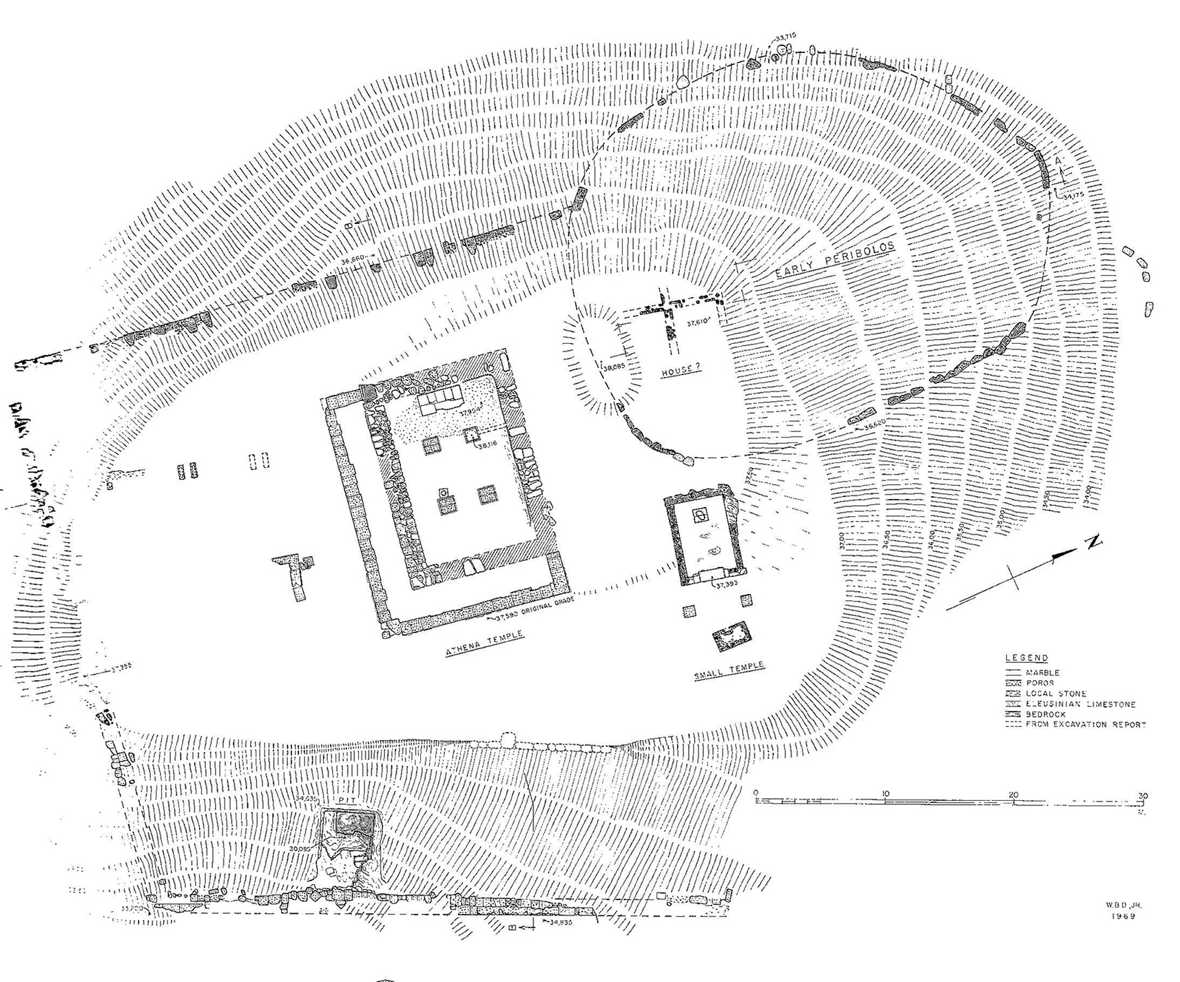Figure 1 : plan général du sanctuaire d’Athéna (BAB, p. 33, fig 31, en haut).